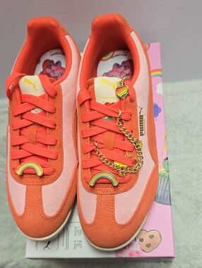 Puma Coral Pink Low-Top Sneakers with Rainbow Charms
